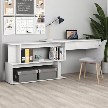 vidaXL Γραφείο Γωνιακό Γυαλιστερό Λευκό 200x50x76cm από Επεξ. Ξύλο 1 τεμ.