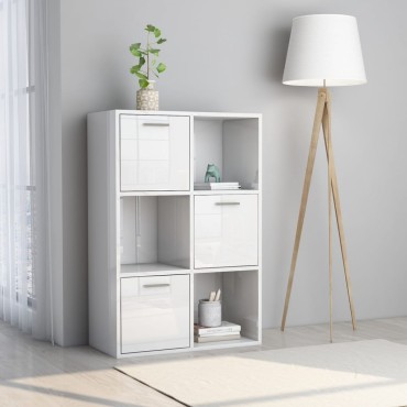 vidaXL Ραφιέρα με Ντουλάπια Γυαλιστ. Λευκό 60x29,5x90cm Επεξ. Ξύλο 1 τεμ.