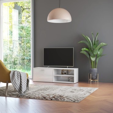 vidaXL Έπιπλο Τηλεόρασης Γυαλιστερό Λευκό 120x34x37cm Επεξ. Ξύλο