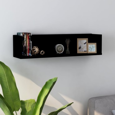 vidaXL Ράφι Τοίχου για CD Μαύρο 75x18x18cm από Επεξ. Ξύλο 1 τεμ.