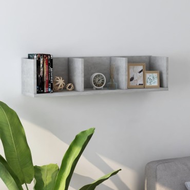 vidaXL Ράφι Τοίχου για CD Γκρι Σκυροδέματος 75x18x18cm από Επεξ. Ξύλο 1 τεμ.