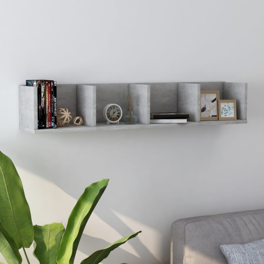 vidaXL Ράφι Τοίχου για CD Γκρι Σκυροδέματος 100x18x18cm Επεξ. Ξύλο 1 τεμ.
