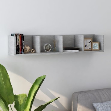 vidaXL Ράφι Τοίχου για CD Γκρι Σκυροδέματος 100x18x18cm Επεξ. Ξύλο 1 τεμ.