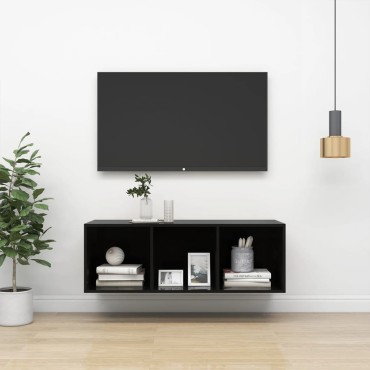 vidaXL Έπιπλο Τηλεόρασης Κρεμαστό Γυαλ. Μαύρο 37x37x107cm Επεξ. Ξύλο