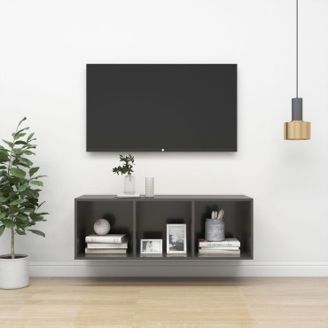 vidaXL Έπιπλο Τηλεόρασης Κρεμαστό Γυαλ. Γκρι 37x37x107cm Επεξ. Ξύλο