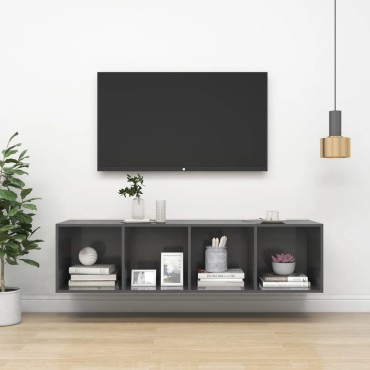 vidaXL Έπιπλο Τηλεόρασης Κρεμαστό Γυαλ.Γκρι 37x37x142,5cm Επεξ. Ξύλο