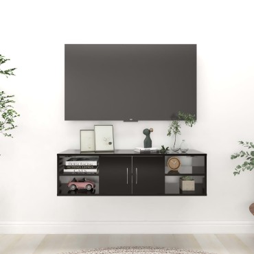 vidaXL Ραφιέρα Τοίχου Μαύρη 102x30x29cm από Επεξ. Ξύλο 1 τεμ.
