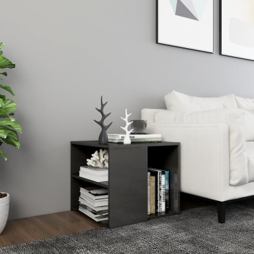 vidaXL Τραπέζι Βοηθητικό Γυαλιστερό Γκρι 50x50x45cm Επεξ. Ξύλο 1 τεμ.