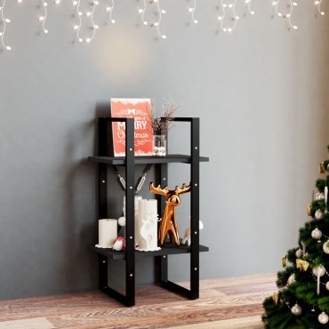 vidaXL Βιβλιοθήκη με 2 Ράφια Μαύρη 40x30x70cm από Μασίφ Ξύλο Πεύκου 1 τεμ.