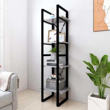 vidaXL Βιβλιοθήκη με 4 Ράφια Γκρι Σκυροδέματος 40x30x140cm Επεξ. Ξύλο 1 τεμ.