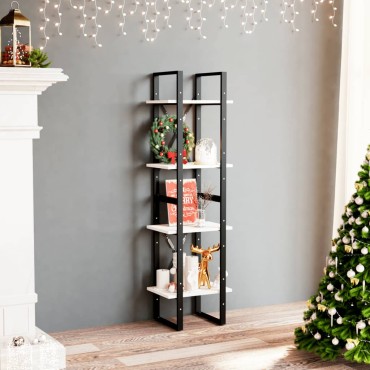 vidaXL Βιβλιοθήκη με 4 Ράφια Λευκή 40x30x140cm από Μασίφ Ξύλο Πεύκου 1 τεμ.