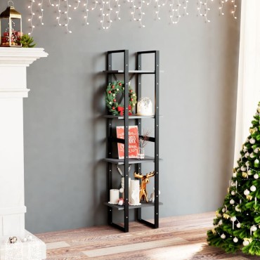 vidaXL Βιβλιοθήκη με 4 Ράφια Γκρι 40x30x140cm από Μασίφ Ξύλο Πεύκου 1 τεμ.