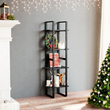 vidaXL Βιβλιοθήκη με 4 Ράφια Μαύρη 40x30x140cm από Μασίφ Ξύλο Πεύκου 1 τεμ.