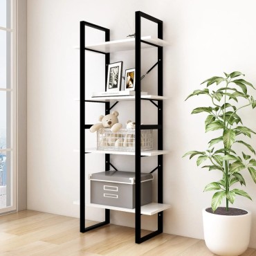 vidaXL Βιβλιοθήκη με 4 Ράφια Λευκή 60x30x140cm από Μασίφ Ξύλο Πεύκου 1 τεμ.