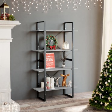 vidaXL Βιβλιοθήκη με 4 Ράφια Γκρι Σκυρ. 80x30x140cm από Επεξ. Ξύλο 1 τεμ.