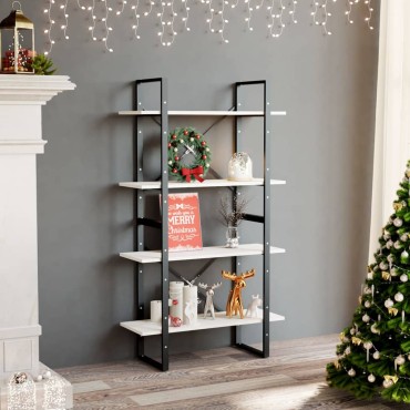 vidaXL Βιβλιοθήκη με 4 Ράφια Λευκή 80x30x140cm Μασίφ Ξύλο Πεύκου 1 τεμ.