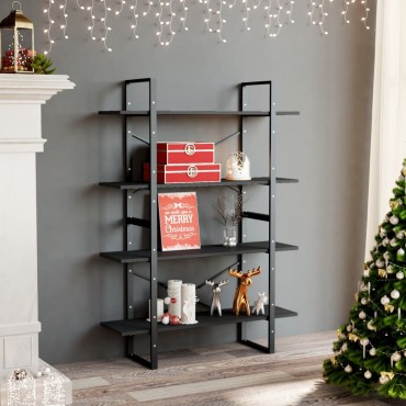 vidaXL Βιβλιοθήκη με 4 Ράφια Γκρι 100x30x140cm από Επεξ. Ξύλο 1 τεμ.