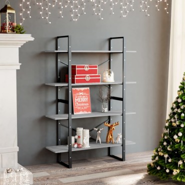 vidaXL Βιβλιοθήκη με 4 Ράφια Γκρι Σκυροδέμ. 100x30x140cm Επεξ. Ξύλο 1 τεμ.