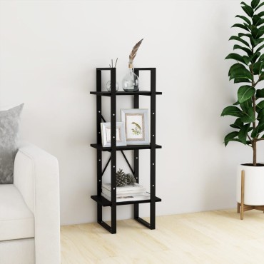vidaXL Βιβλιοθήκη με 3 Ράφια Μαύρη 40x30x105cm από Μασίφ Ξύλο Πεύκου 1 τεμ.