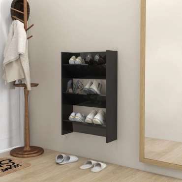 vidaXL Παπουτσοθήκη Τοίχου Γυαλ. Μαύρο 60x18x90cm Επεξ. Ξύλο