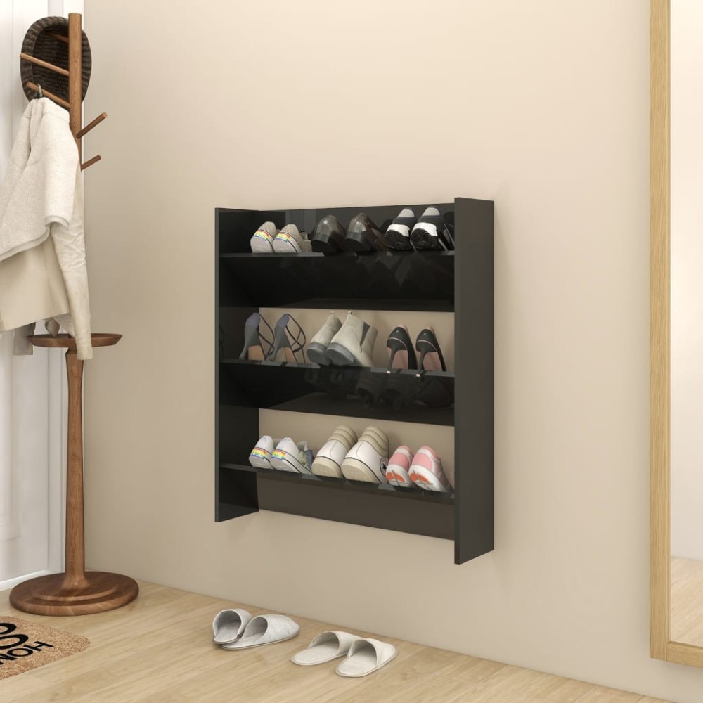 vidaXL Παπουτσοθήκη Τοίχου Γυαλ. Μαύρο 80x18x90cm Επεξ. Ξύλο