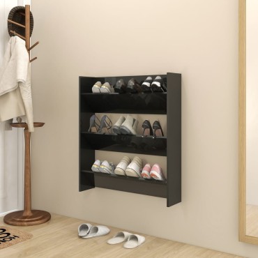 vidaXL Παπουτσοθήκη Τοίχου Γυαλ. Μαύρο 80x18x90cm Επεξ. Ξύλο