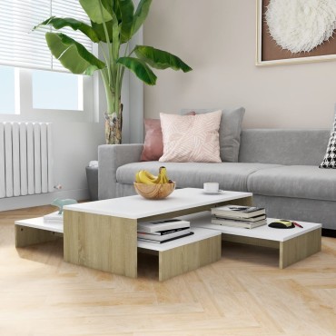 vidaXL Τραπεζάκι Σαλονιού Ζιγκόν Λευκό / Sonoma Δρυς 100x100x26,5cm 1 τεμ.