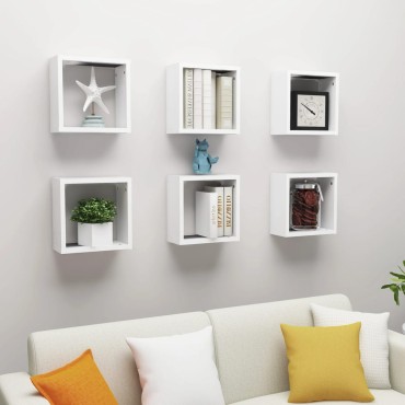 vidaXL Ράφια Κύβοι Τοίχου 6 τεμ. Λευκά 30x15x30cm