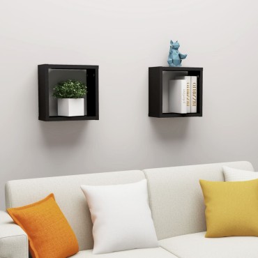 vidaXL Ράφια Κύβοι Τοίχου 2 τεμ. Μαύρα 30x15x30cm