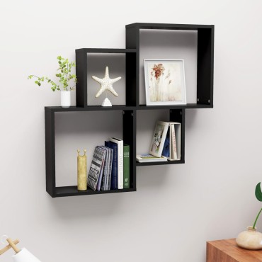 vidaXL Ράφι Κύβος Τοίχου Μαύρο 80x15x78,5cm από Επεξ. Ξύλο 1 τεμ.