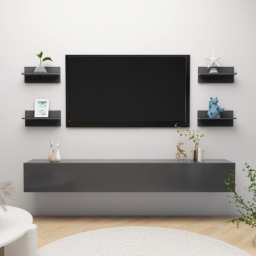 vidaXL Ραφιέρες Τοίχου 4 τεμ. Γκρι 40x11,5x18cm από Επεξ. Ξύλο