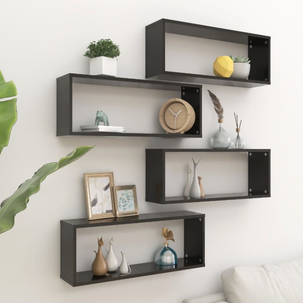 vidaXL Ράφια Κύβοι Τοίχου 4 τεμ. Μαύρα 60x15x23cm από Επεξ. Ξύλο