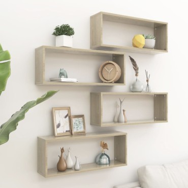 vidaXL Ράφια Κύβοι Τοίχου 4 τεμ. Sonoma Δρυς 60x15x23cm Επεξ. Ξύλο