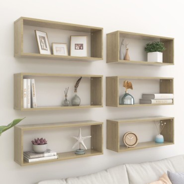 vidaXL Ράφια Κύβοι Τοίχου 6 τεμ. Sonoma Δρυς 60x15x23cm Επεξ. Ξύλο