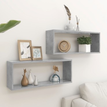 vidaXL Ράφια Κύβοι Τοίχου 2 τεμ. Γκρι Σκυρ. 60x15x23cm από Επεξ. Ξύλο