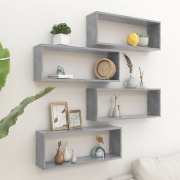 vidaXL Ράφια Κύβοι Τοίχου 4 τεμ. Γκρι Σκυρ. 60x15x23cm από Επεξ. Ξύλο