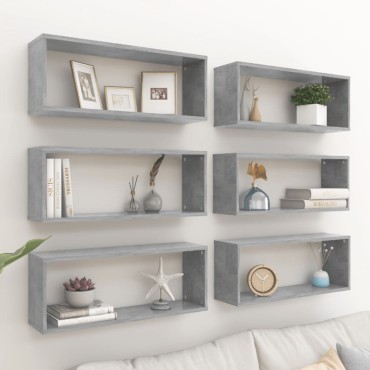vidaXL Ράφια Κύβοι Τοίχου 6 τεμ. Γκρι Σκυρ. 60x15x23cm από Επεξ. Ξύλο