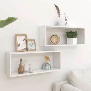 vidaXL Ράφια Κύβοι Τοίχου 2 τεμ. Γυαλ. Λευκό 60x15x30cm Επεξ. Ξύλο