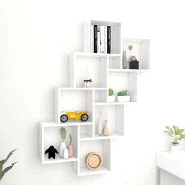 vidaXL Ράφι Κύβος Τοίχου Λευκό 90x15x119cm από Επεξεργασμένο Ξύλο 1 τεμ.