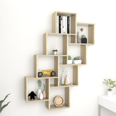 vidaXL Ράφι Κύβος Τοίχου Sonoma Δρυς 90x15x119cm από Επεξ. Ξύλο 1 τεμ.