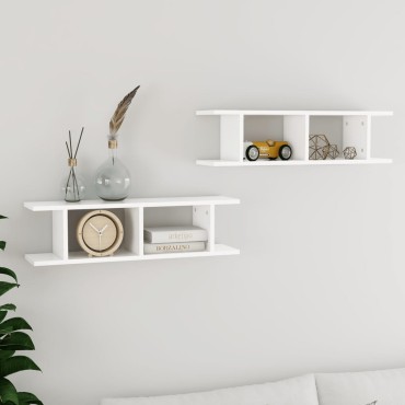 vidaXL Ραφιέρες Τοίχου 2 τεμ. Λευκό 75x18x20cm Επεξεργ. Ξύλο