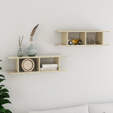 vidaXL Ραφιέρες Τοίχου 2 τεμ. Sonoma Δρυς 75x18x20cm Επεξεργ. Ξύλο