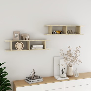 vidaXL Ραφιέρες Τοίχου 2 τεμ. Sonoma Δρυς 90x18x20cm από Μοριοσανίδα
