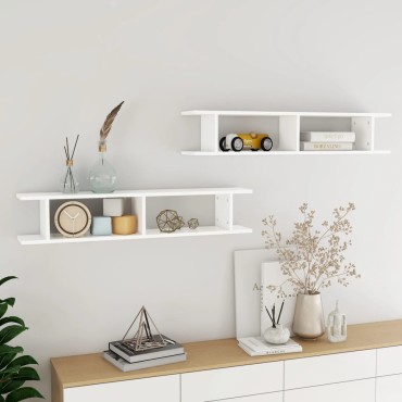 vidaXL Ραφιέρες Τοίχου 2 τεμ. Λευκές 105x18x20cm από Μοριοσανίδα