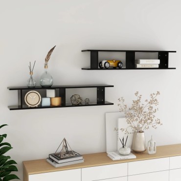 vidaXL Ραφιέρες Τοίχου 2 τεμ. Μαύρες 105x18x20cm από Μοριοσανίδα