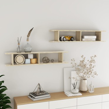 vidaXL Ραφιέρες Τοίχου 2 τεμ. Sonoma Δρυς 105x18x20cm Μοριοσανίδα