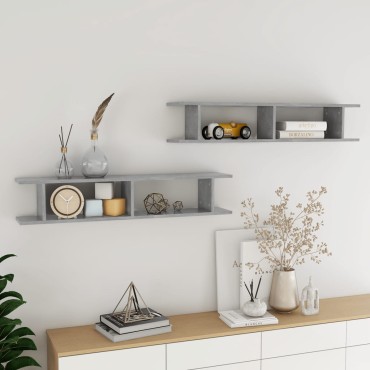 vidaXL Ραφιέρες Τοίχου 2 τεμ. Γκρι Σκυρ. 105x18x20cm Μοριοσανίδα