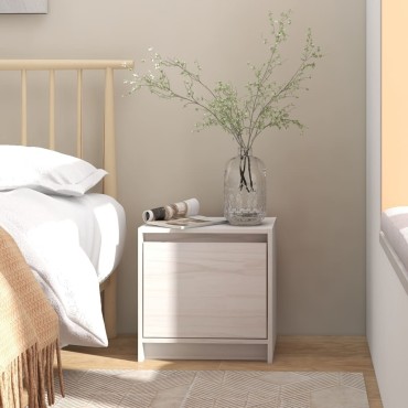 vidaXL Κομοδίνο Λευκό 40x30,5x40cm από Μασίφ Ξύλο Πεύκου 1 τεμ.