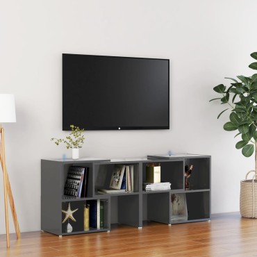 vidaXL Έπιπλο Τηλεόρασης Γυαλ. Γκρι 104x30x52cm από Επεξ. Ξύλο