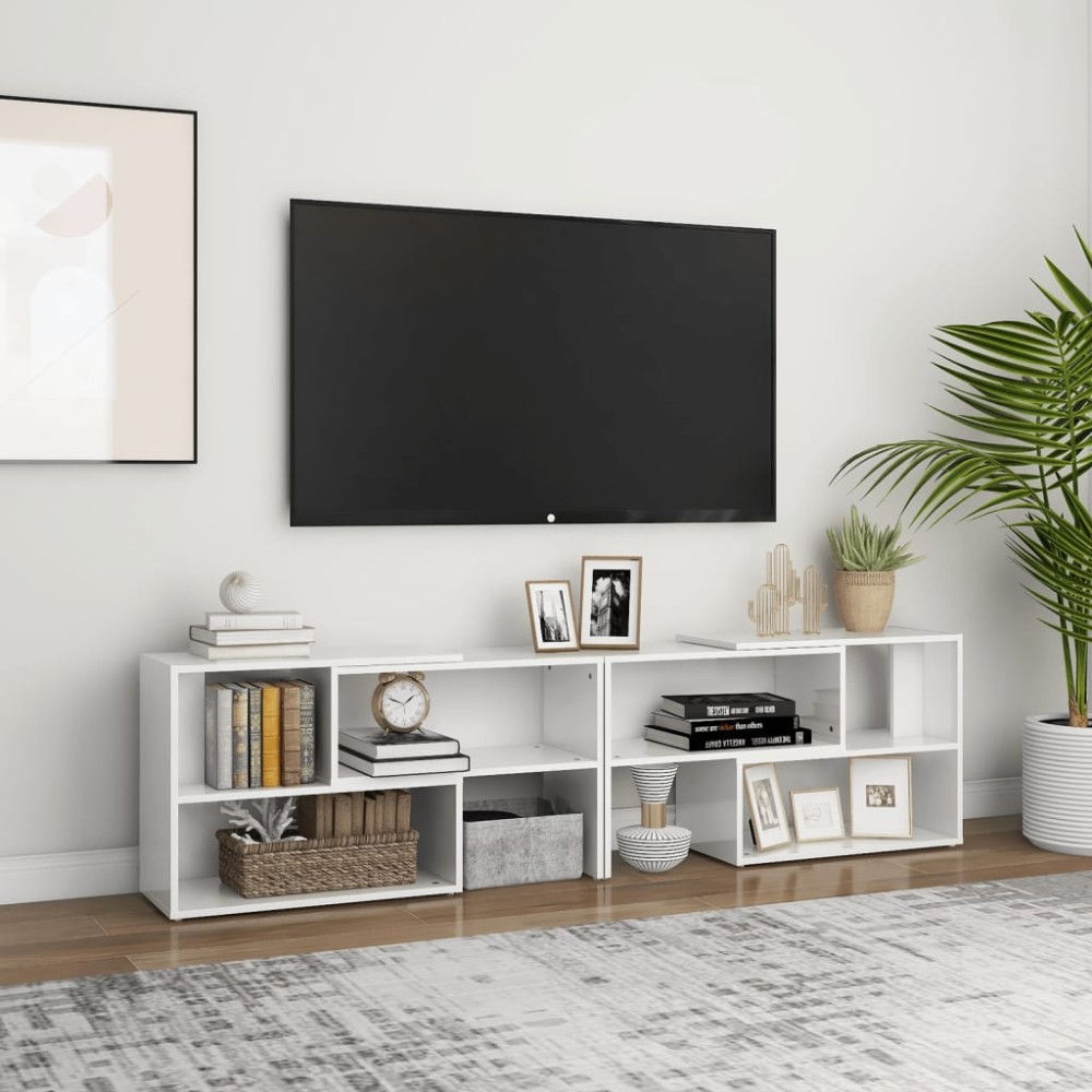 vidaXL Έπιπλο Τηλεόρασης Γυαλιστερό Λευκό 149x30x52cm Επεξ. Ξύλο